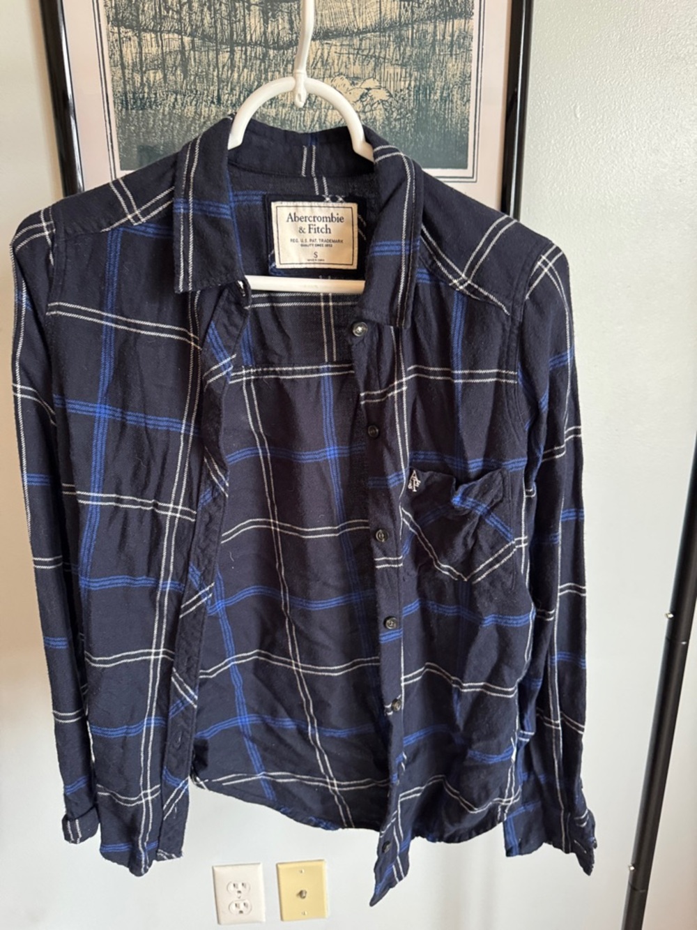 Abercrombie & Fitch Navy Blue and White Plaid Button-Down Shirt